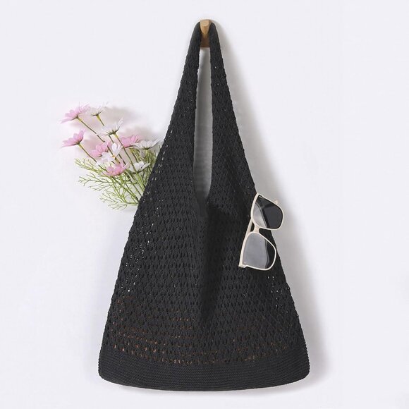 Women's Dark Black Shoulder Shopping Handbag Casual Travel Totes Fold Able Bags - Picture 7 of 7